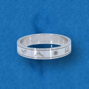 anello massonico 10 simboli fascia 5 mm argento